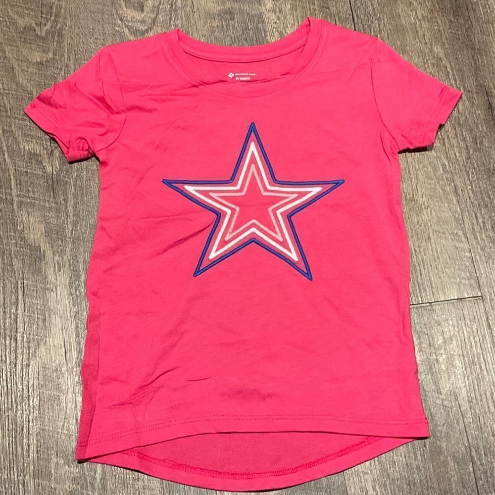 Members mark hot pink, embroidered star figure. Various sizes available.